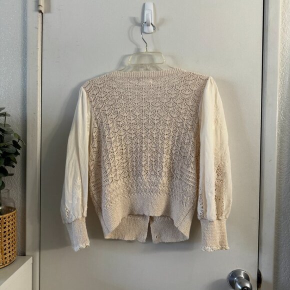 🦋 BLUE IVVY Off White Cream Knit Lace Casual Boho Coquette Cardigan Sweater - Picture 6 of 6